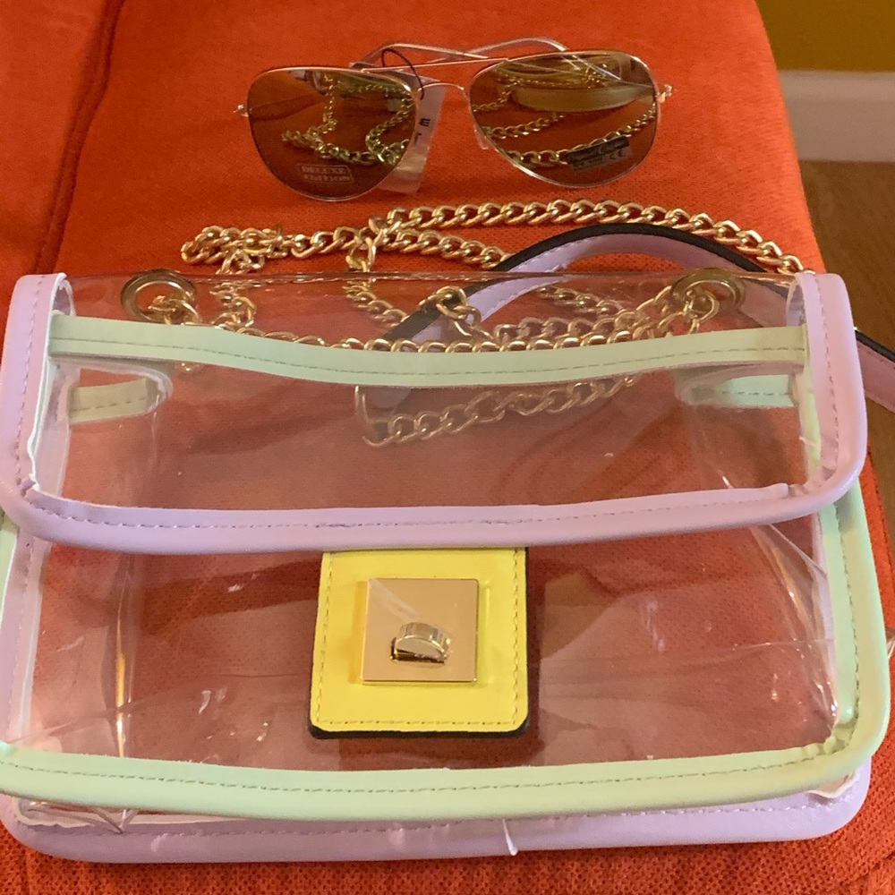 Small jelly bean purse and green aviators